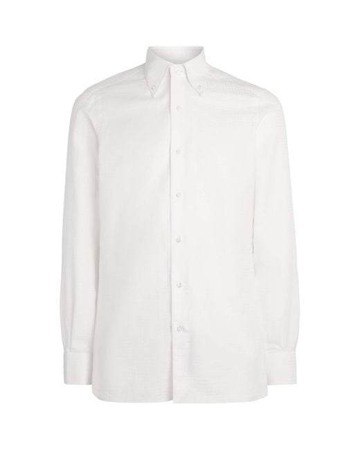 Isaia White Cotton-Linen Check Shirt for men