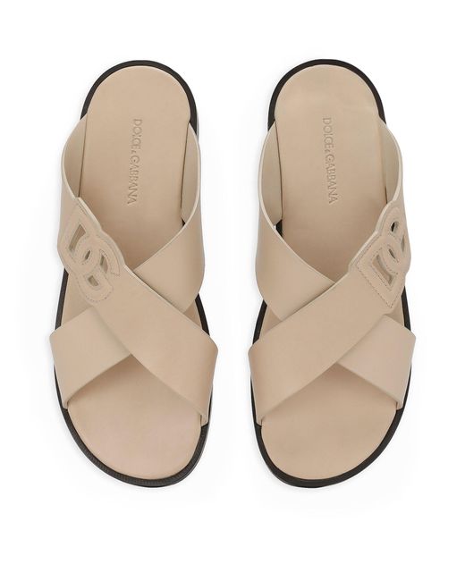 Dolce & Gabbana Brown Leather Logo Cross-over Sandals for men