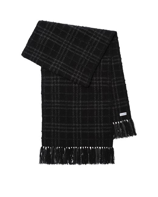 Burberry Black Cashmere-Silk-Wool Embellished Check Scarf