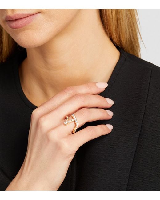 Sophie Bille Brahe Metallic And Diamond Ensemble 'T' Ring