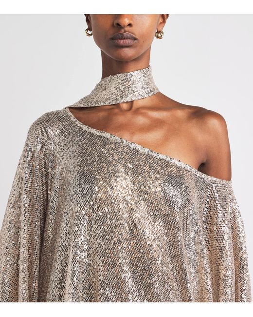 Taller Marmo Natural Sequin Fringed Trebbia Disco Kaftan Mini Dress