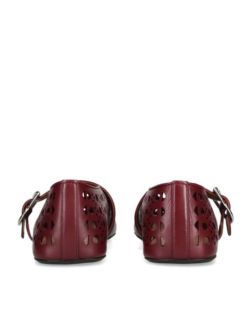 alaia ballet flat stud in fishnet red lambskin