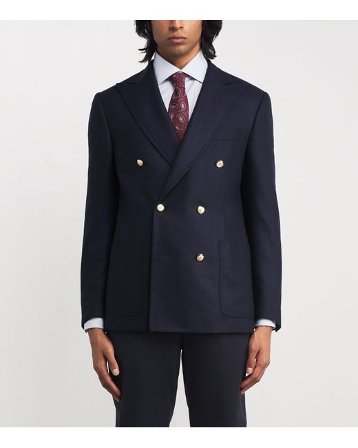 Corneliani Blue Virgin Wool Double-Breasted Blazer for men