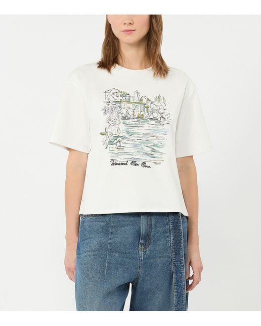Weekend by Maxmara White Cotton Lake Print T-Shirt