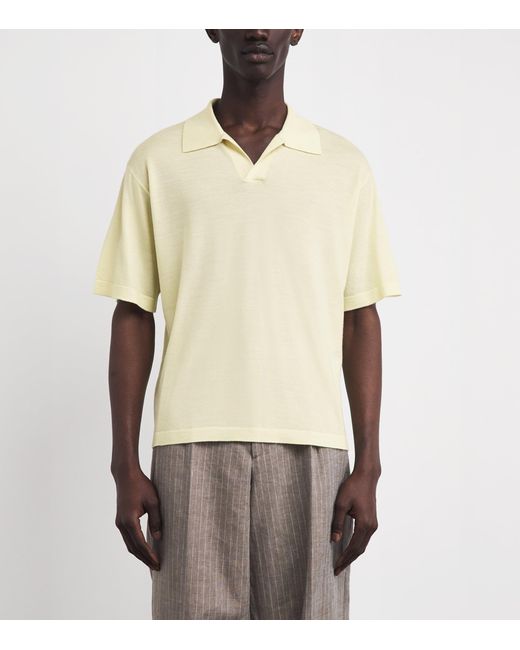 FRAME White Merino-Cashmere Short-Sleeve Polo Sweater for men