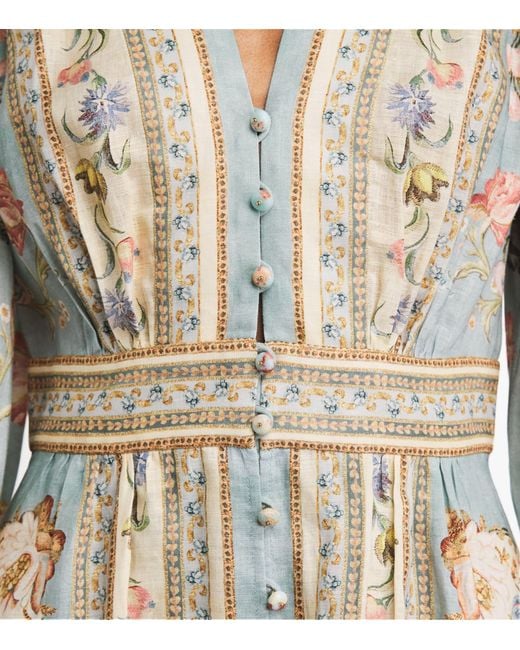 Zimmermann Natural Linen Floral Roselight Midi Dress