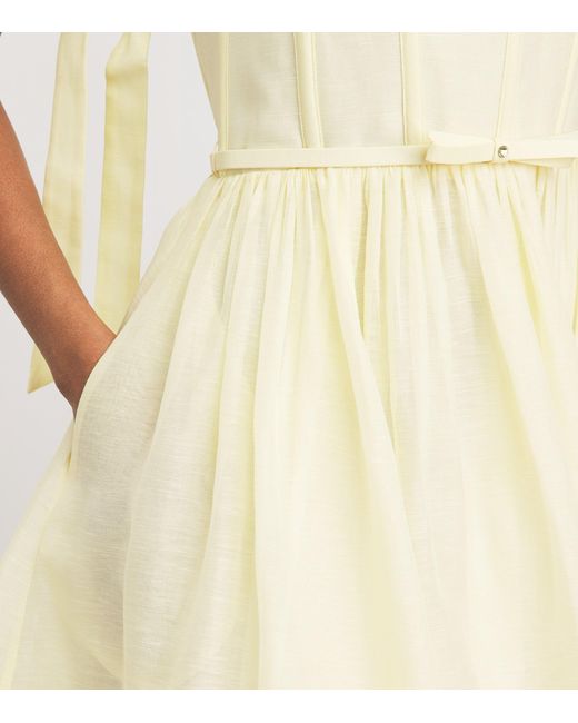 Zimmermann Yellow Linen-Silk Belted Midi Dress