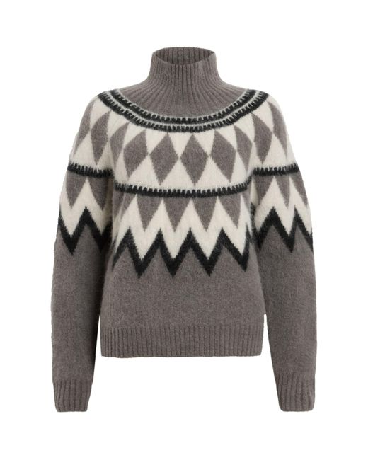 AllSaints Gray Knitted Fair Isle Tara Sweater