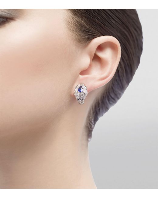 BVLGARI Blue Diamond, Sapphire And Emerald Serpenti Earrings