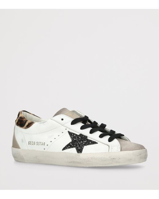 Golden Goose Deluxe Brand White Leather Glittered Super-Star Sneakers