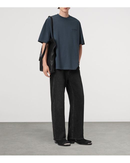 AllSaints Blue Organic Cotton Underground Print T-Shirt for men