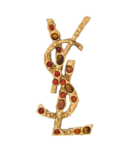Saint Laurent Metallic Embellished Cassandre Brooch