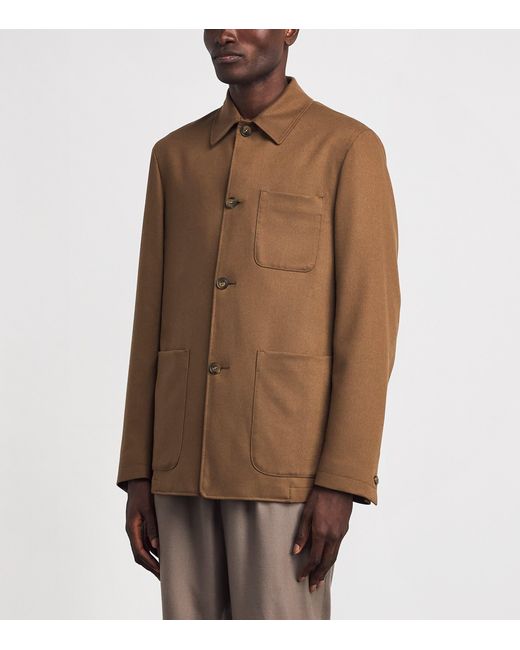 Canali Brown Stretch-Wool Chore Overshirt for men