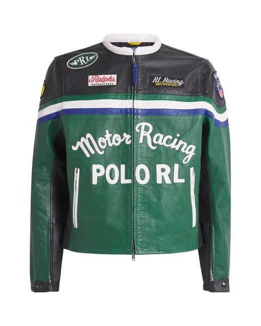 Polo Ralph Lauren Green Leather Café Racer Jacket for men