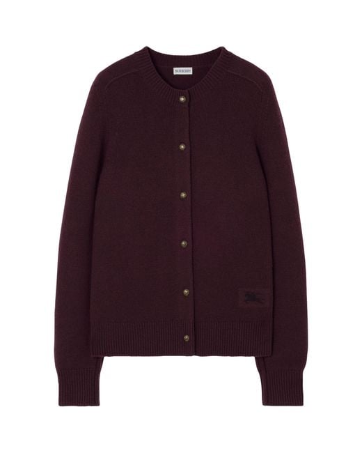 Burberry Purple Cashmere Crew-Neck Cardigan