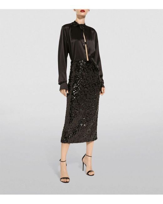 Dolce & Gabbana Black Sequinned Midi Pencil Skirt