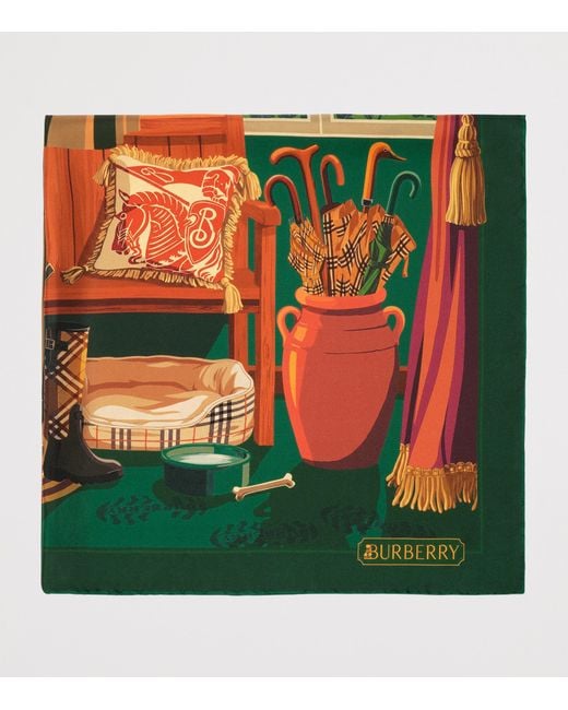 Burberry Green Silk Knight & Day Scarf