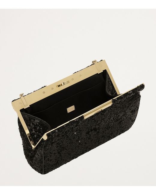Dolce & Gabbana Black Medium Sequin-Detail Marlene Shoulder Bag