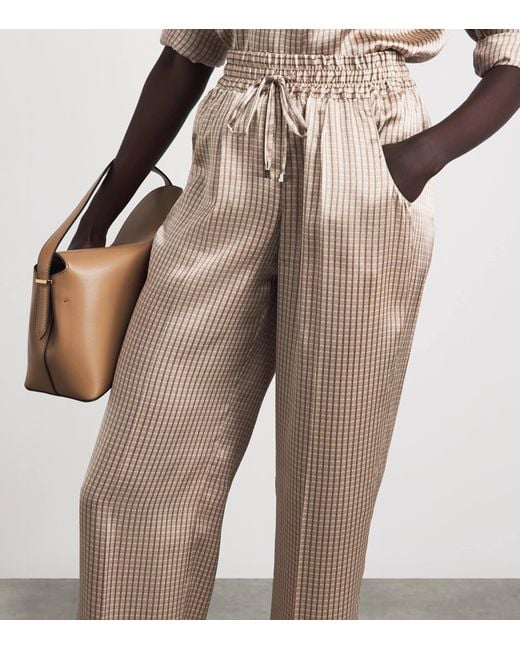 Kiton Natural Silk Printed Pleated Drawstring Trousers