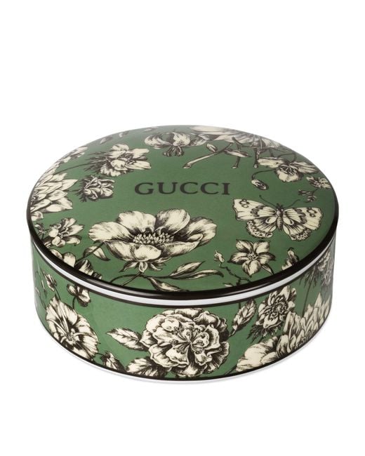 Gucci Green Flora Sketch Print Round Trinket Box