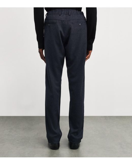 Canali Black Wool Drawstring Straight Trousers for men
