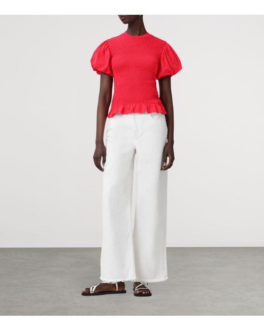 AllSaints Red Smocked Dael Top