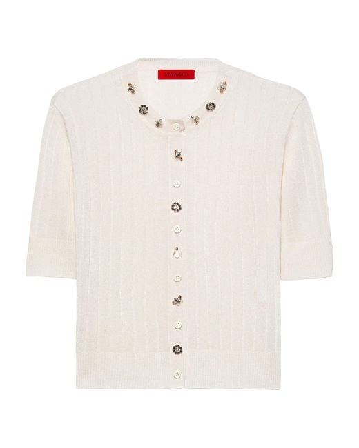 MAX&Co. White Ribbed Short-Sleeve Cardigan