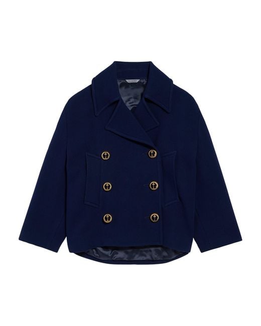 Balenciaga Blue Wool Double-Breasted Pea Coat