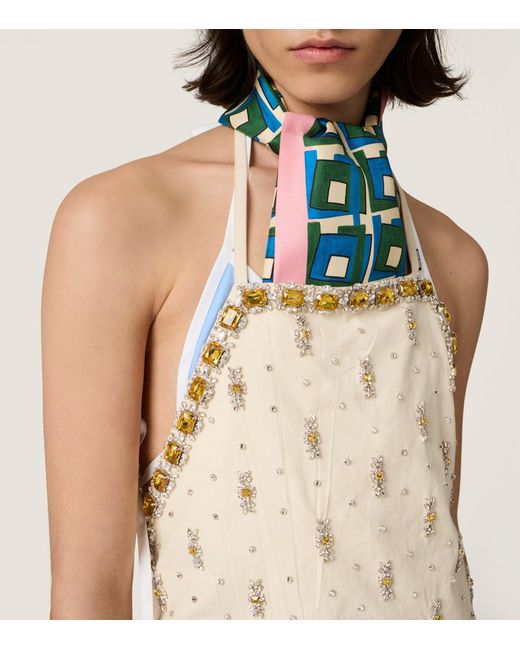 Miu Miu Blue Silk Printed Scarf