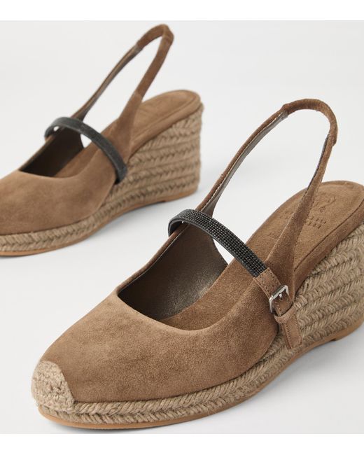 Brunello Cucinelli Natural Suede Precious Strap Espadrille Wedges 60