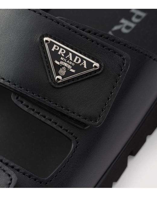 Prada Black Leather Triangle Sandals for men