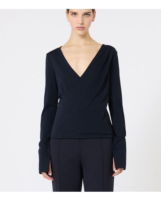 Max Mara Black Virgin Wool Wrap Top