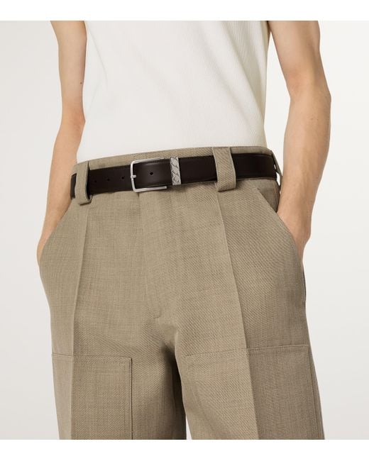 Bottega Veneta Black Leather Intreccio Loop Belt for men