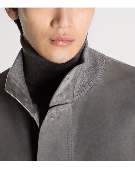 Dunhill Gray Suede-Cashmere Bomber Jacket for men