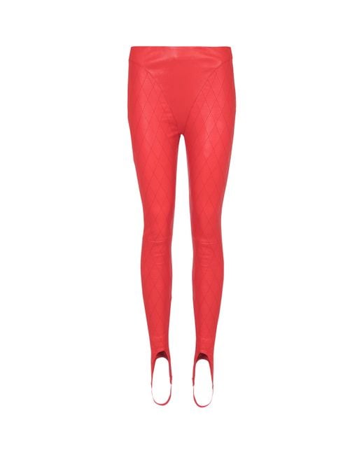 Balmain Red Leather Topstitched Stirrup Leggings