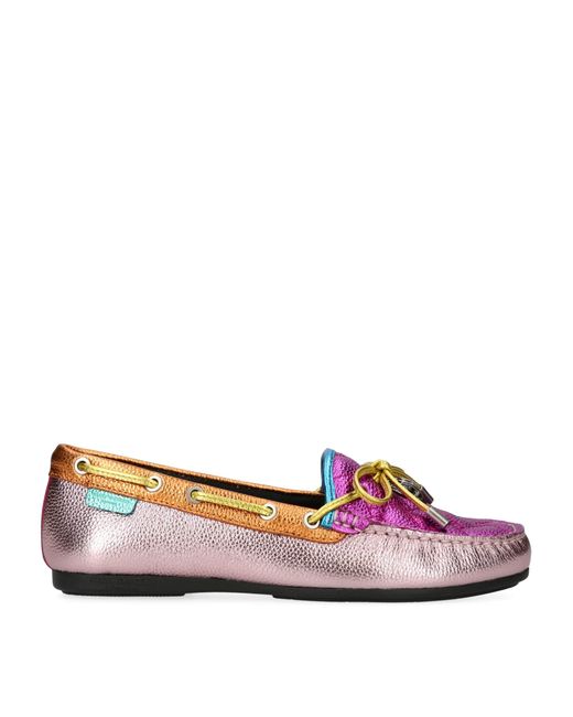 Kurt Geiger Purple Leather Eagle Moccasins