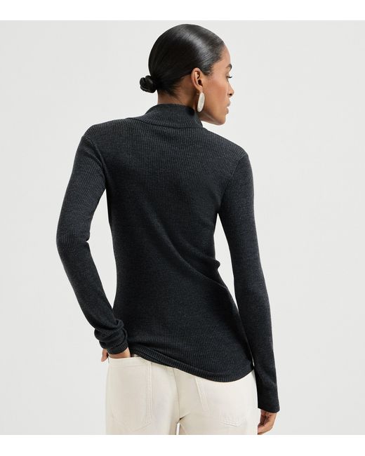 Brunello Cucinelli Black Virgin Wool-Cashmere Half-Zip Sweater