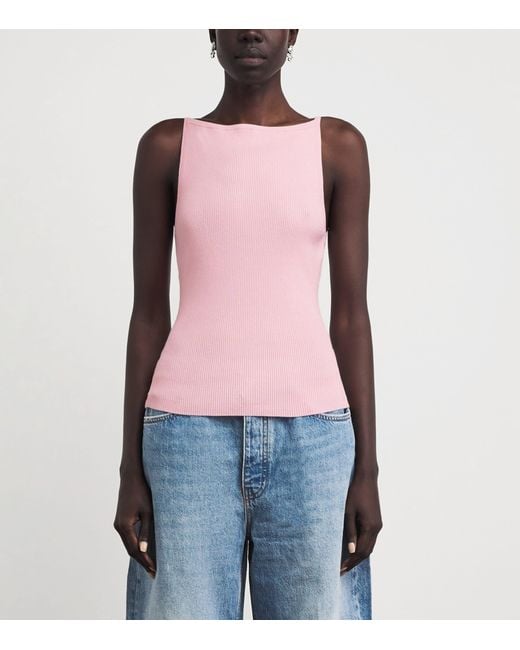 Maje Pink Cotton-Blend Rib-Knit Tank Top