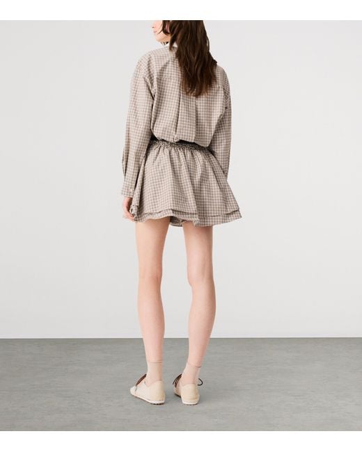 Maje Brown Cotton Check Mini Shirt Dress