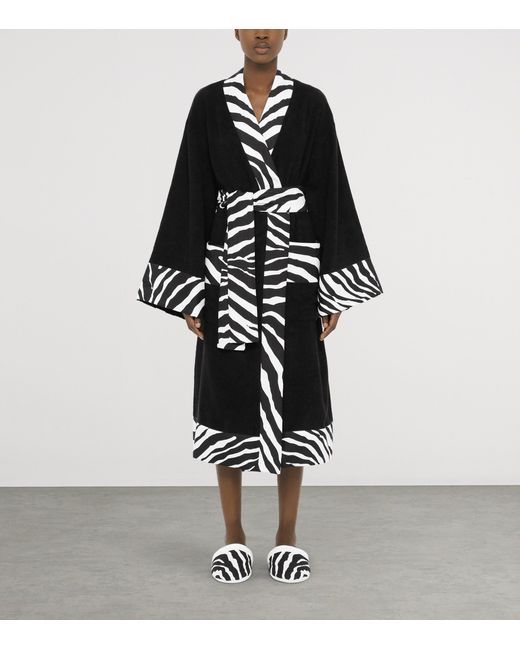 Dolce & Gabbana Black Terry Cotton Zebra Print Robe