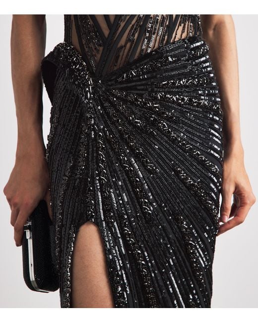 Gaurav Gupta Black Off-The-Shoulder Obsidian Crest Gown