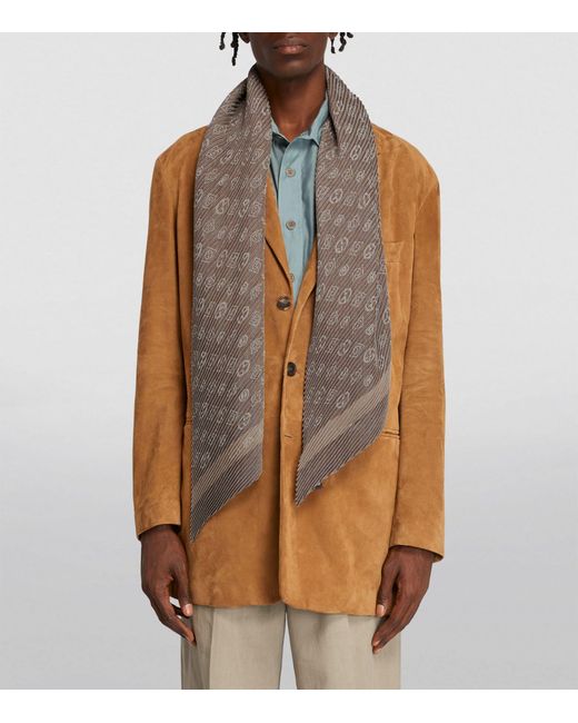 Giorgio Armani Gray Silk-wool Blend Pleated Monogrammed Scarf for men