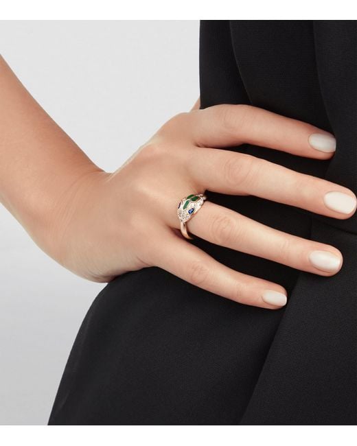 BVLGARI Metallic Diamond, Sapphire And Malachite Serpenti Ring
