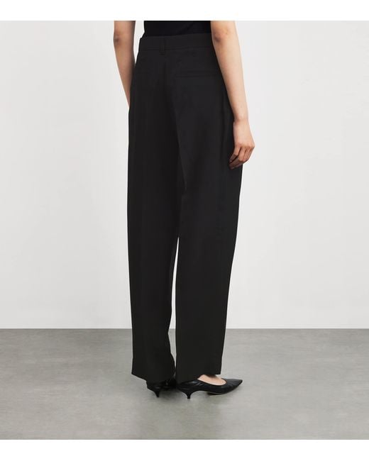Totême  Black Double-Pleat Straight Trousers