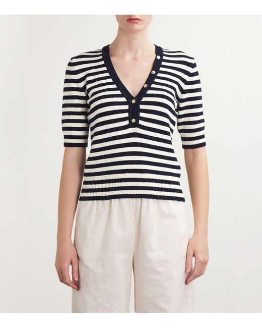 FRAME Blue Striped Short-sleeve Sweater