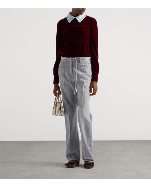 Prada Red Velvet Polo Top