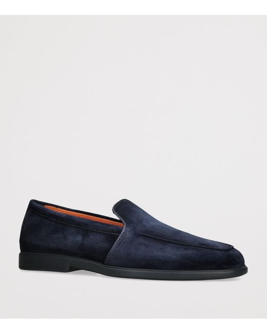 Santoni Blue Suede Malibu Loafers for men