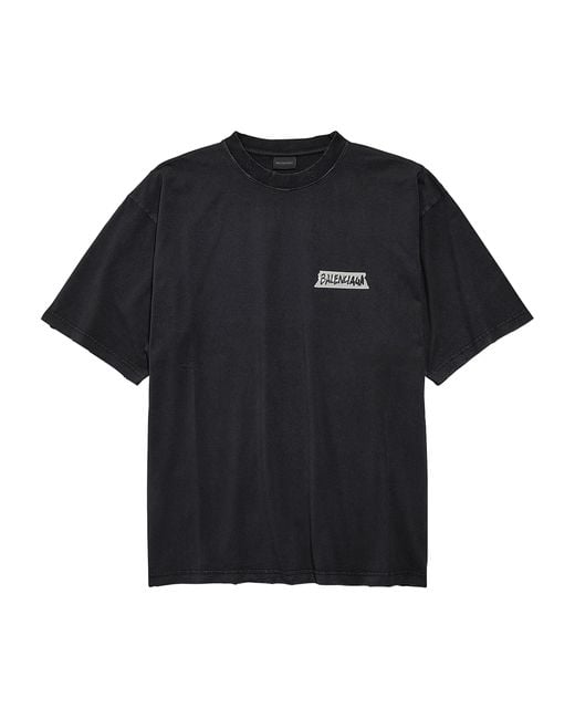 Balenciaga Black Cotton Masking Tape Logo T-Shirt for men