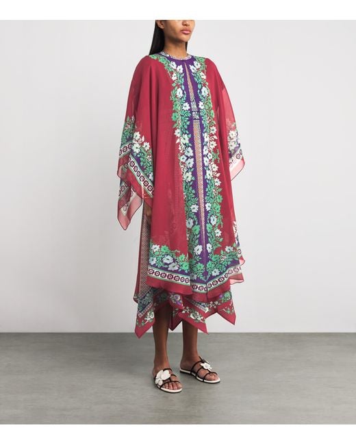 LaDoubleJ Red Silk Chiffon Printed Cape