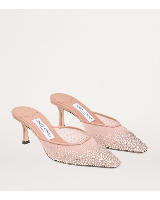 Jimmy Choo Pink Vivi 65 Mesh Embellished Mules